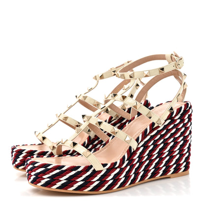 Valentino Garavani Patent Rockstud Ankle Strap Torchon Espadrille Caged 25/95mm Wedge Sandals 39 Light Ivory 4 of 10