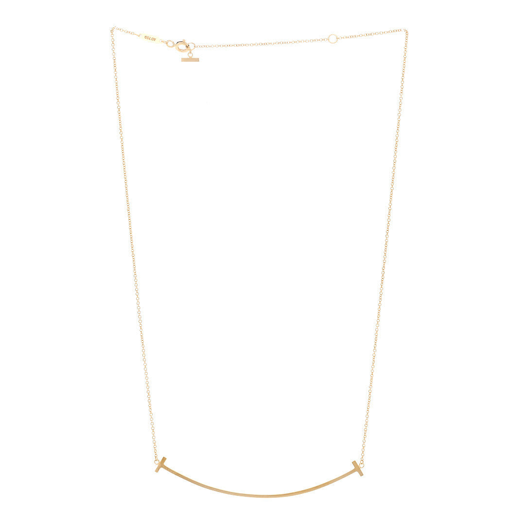 Tiffany 18K Yellow Gold Large T Smile Pendant Necklace 3 of 5