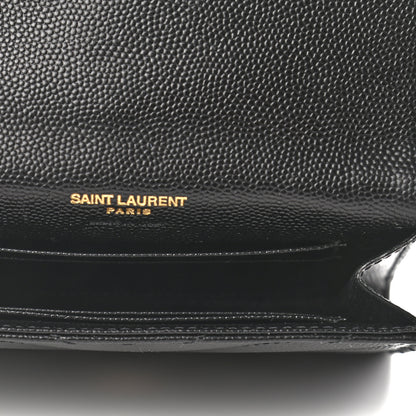 Saint Laurent Grain De Poudre Matelasse Chevron Small Monogram Envelope Wallet Black 6 of 6