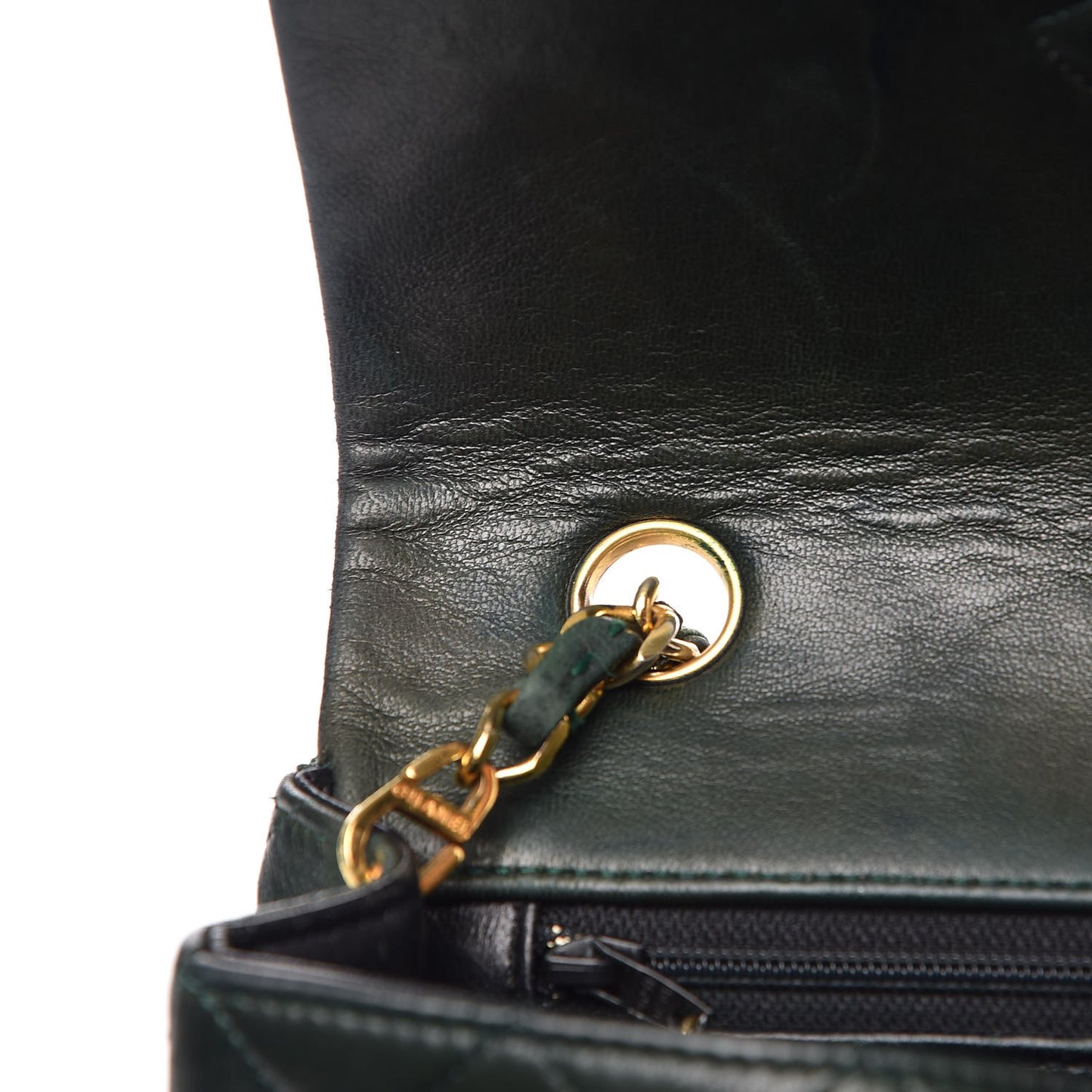 Lambskin Quilted Small Single Flap Dark Green