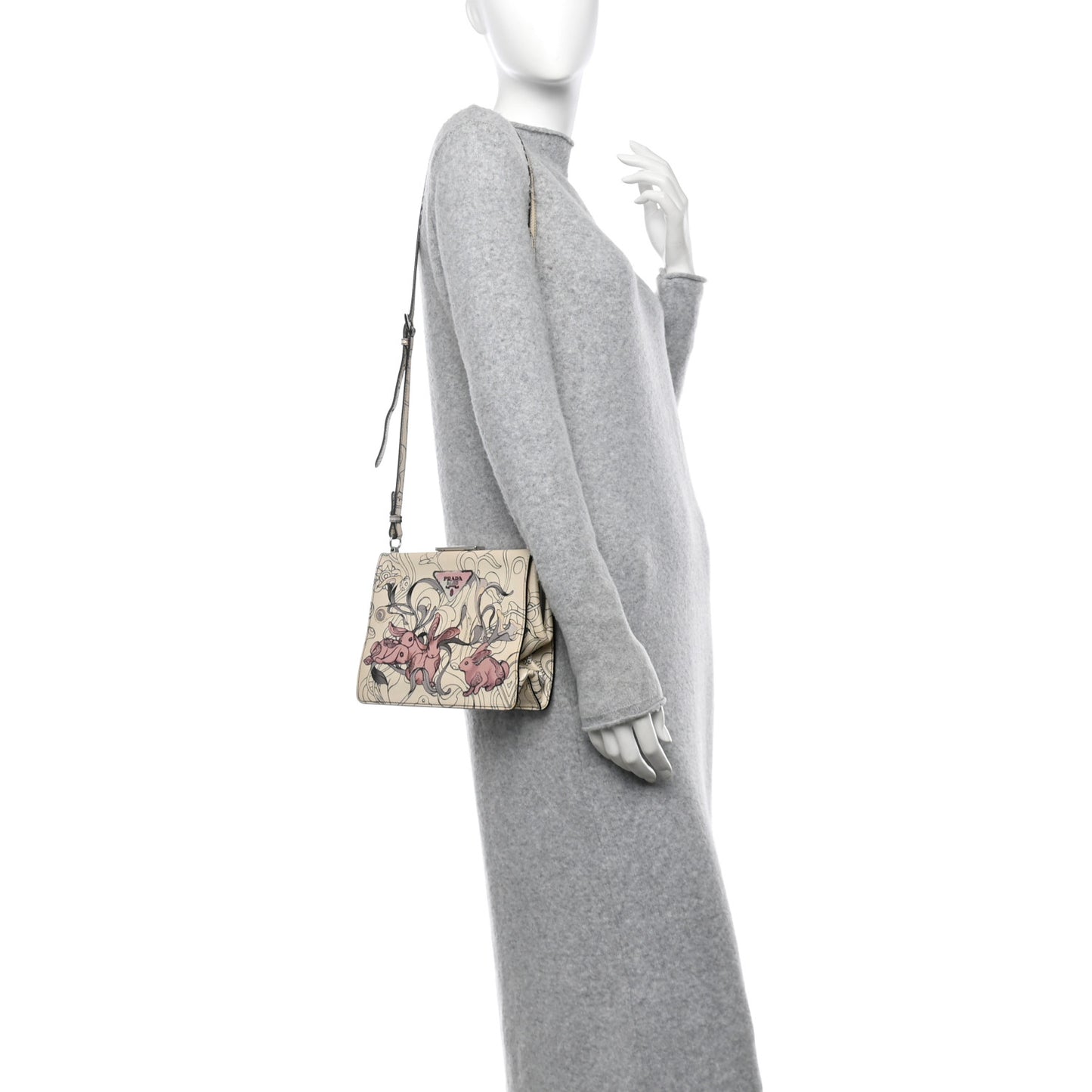 X JAMES JEAN Glace Calfskin Rabbit Print Shoulder Bag Opaline