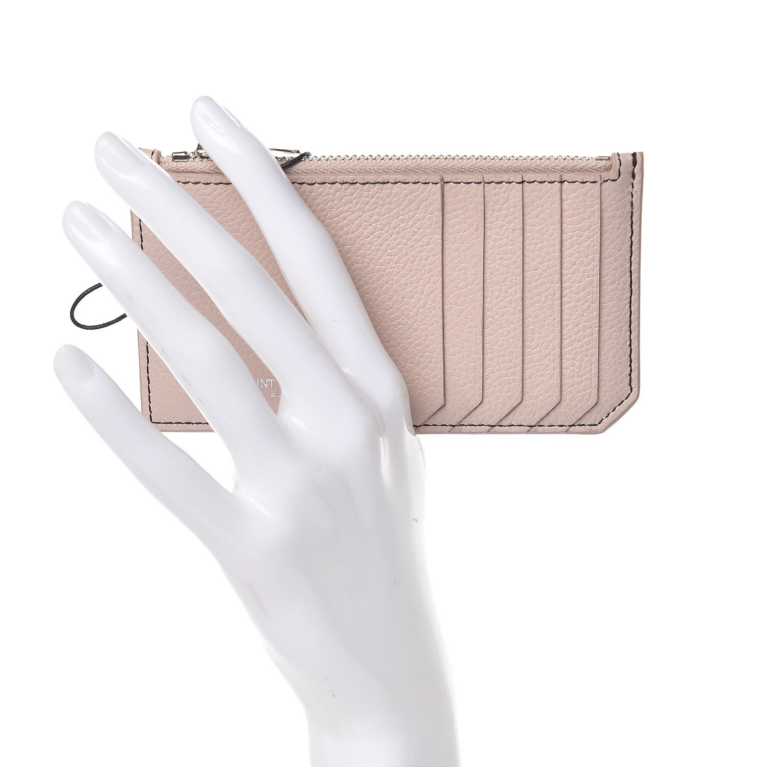 Saint Laurent Grained Calfskin 5 Fragments Zip Pouch Card Holder Marble Pink 2 of 7