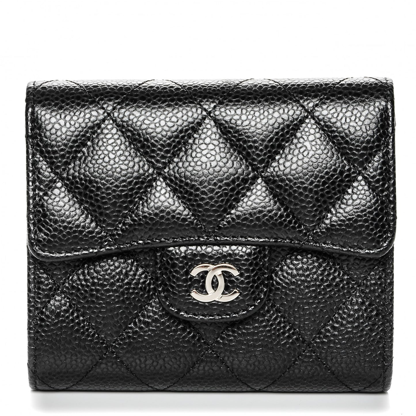 Caviar Quilted Compact Flap Wallet Black