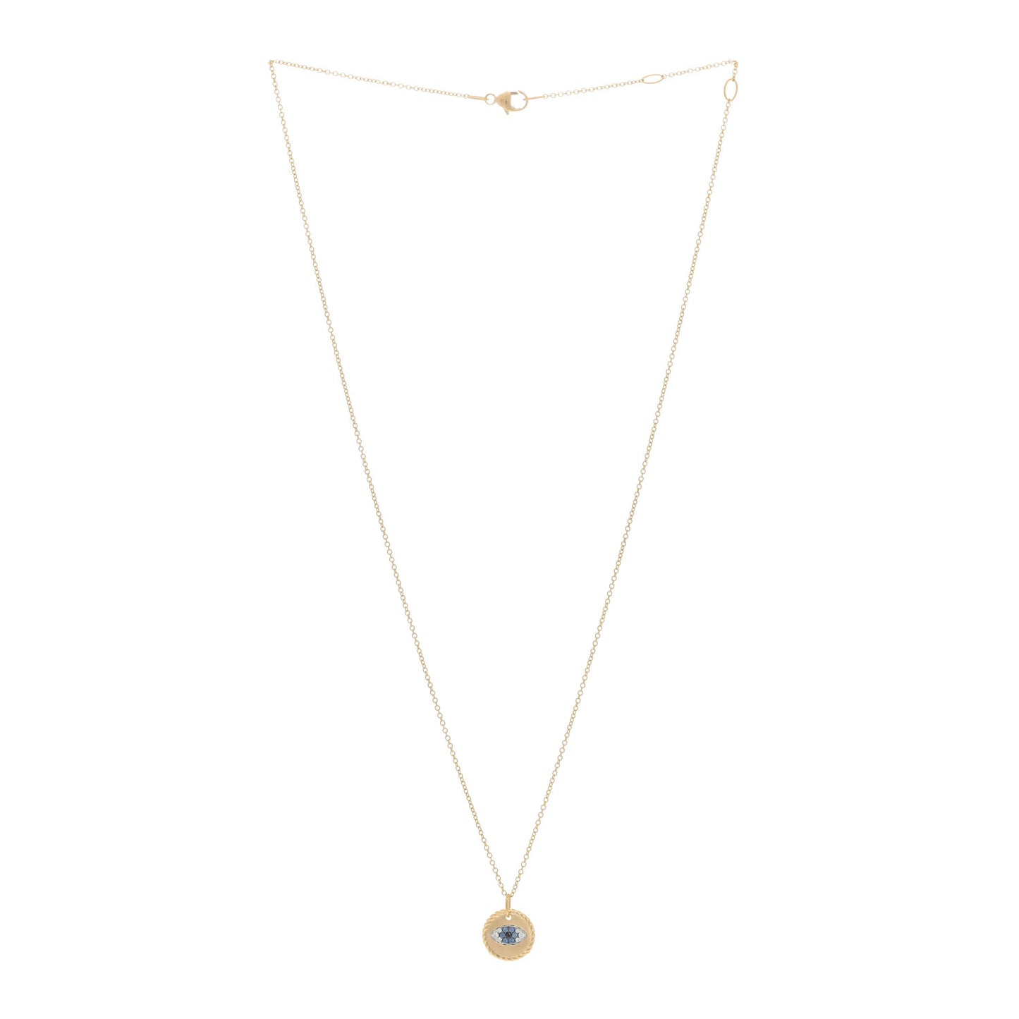 18K Yellow Gold Blue Sapphire Diamond Evil Eye Necklace