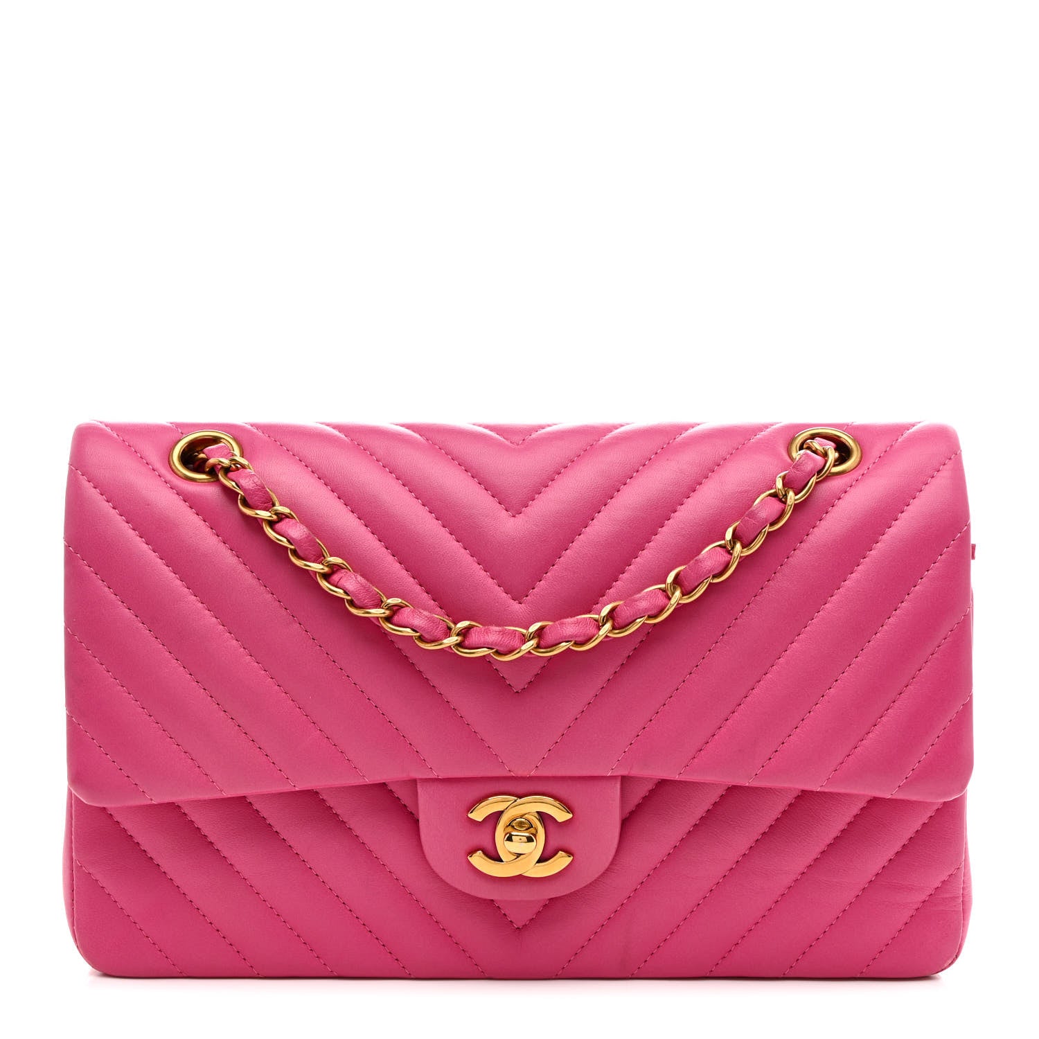 Chanel Lambskin Chevron Quilted Medium Double Flap Dark Pink 1 of 14