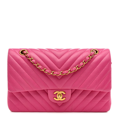 Chanel Lambskin Chevron Quilted Medium Double Flap Dark Pink 1 of 14