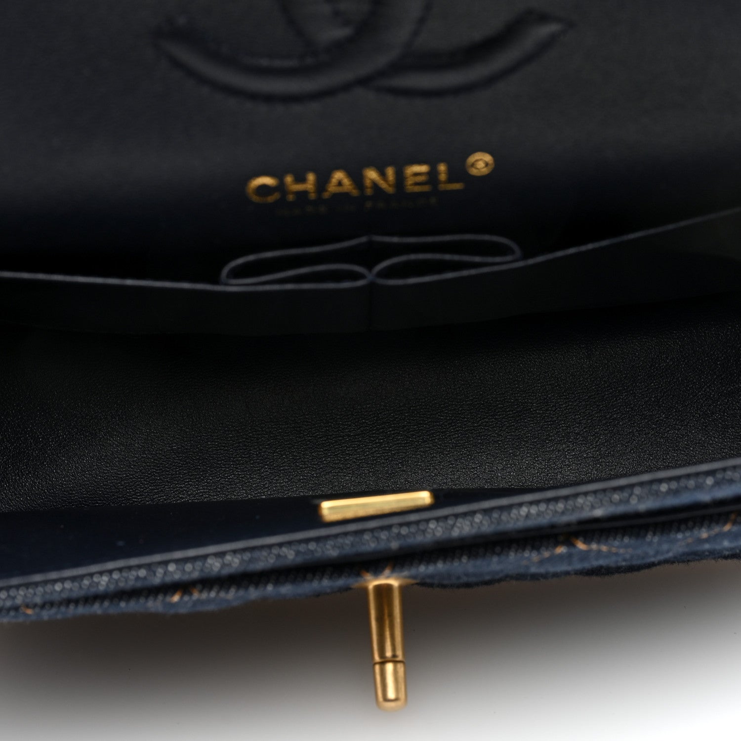 Chanel Denim Quilted Medium Double Flap Dark Blue 5 of 10