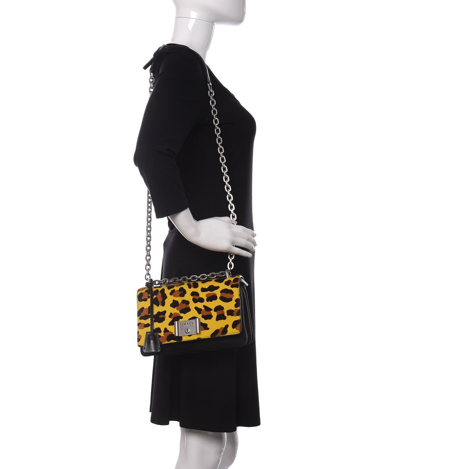 Prada Nylon Calf Hair Leopard Print Crossbody Bag Black Sole 2 of 10
