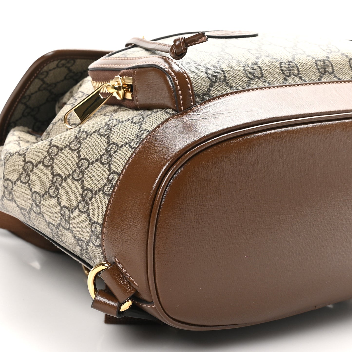 GG Supreme Monogram Azalea Calfskin Retro Interlocking G Buckle Backpack Beige Ebony Brown Sugar