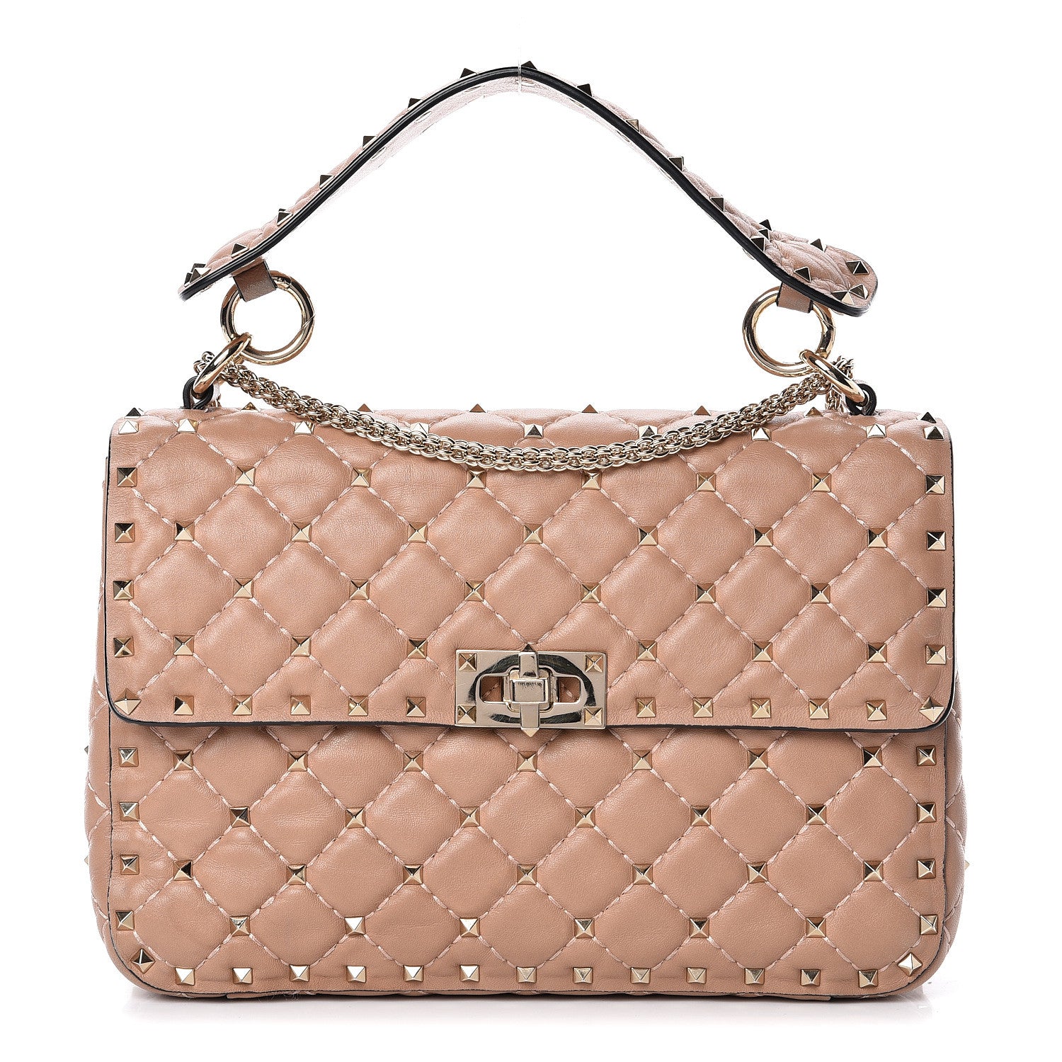 Valentino Garavani Nappa Medium Rockstud Spike Shoulder Bag Camel Rose 1 of 12