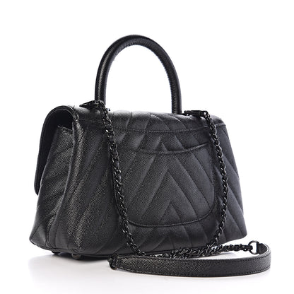 Chanel Caviar Chevron Quilted Mini Coco Handle Flap So Black 2 of 10