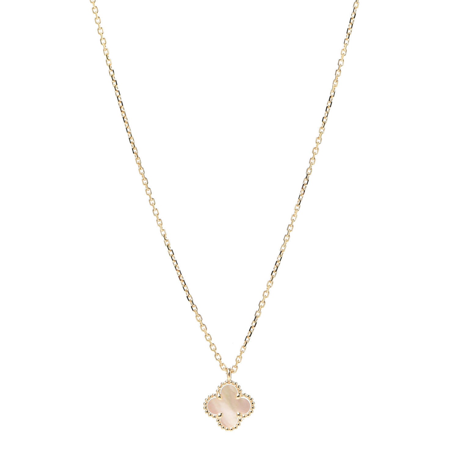 Van Cleef & Arpels 18K Yellow Gold Mother of Pearl Sweet Alhambra Pendant Necklace 1 of 8
