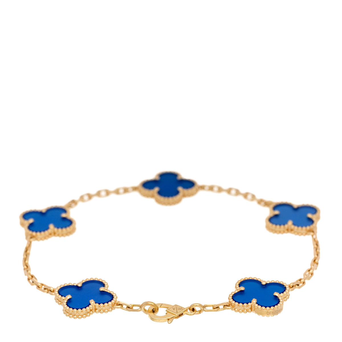 18K Yellow Gold Blue Agate 5 Motifs Vintage Alhambra Bracelet