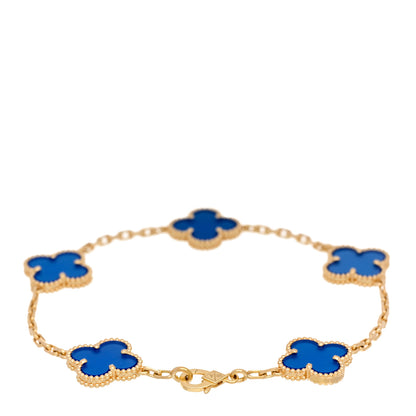 Van Cleef & Arpels 18K Yellow Gold Blue Agate 5 Motifs Vintage Alhambra Bracelet 2 of 4