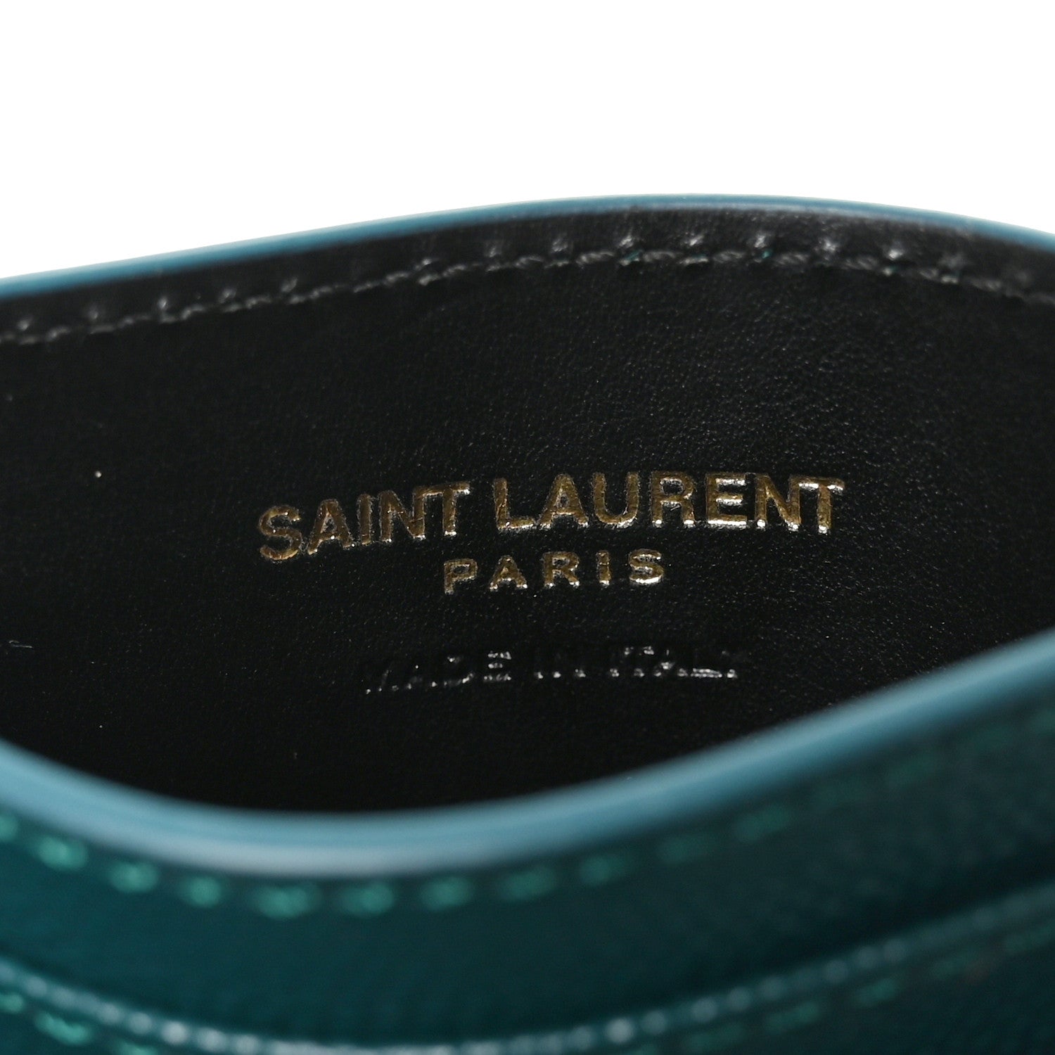 Saint Laurent Grain De Poudre Matelasse Chevron Monogram Credit Card Case Peacock Green 6 of 7