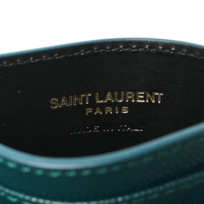 Saint Laurent Grain De Poudre Matelasse Chevron Monogram Credit Card Case Peacock Green 6 of 7