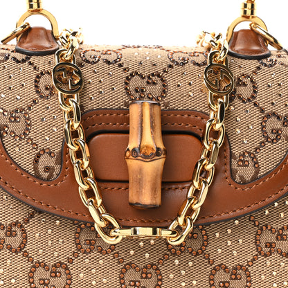 Gucci New Canvas Charisma Calfskin Crystal GG Monogram Small Bamboo 1947 Top Handle Bag Camel Ebony 8 of 10