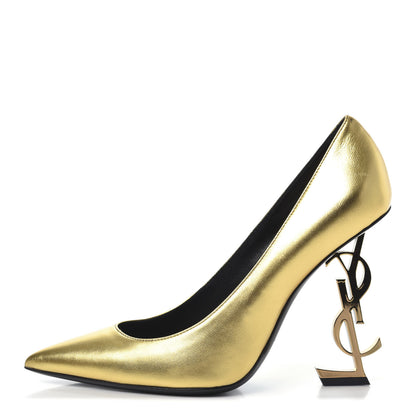 Saint Laurent Calfskin Opyum 100 Pumps 38 Gold 1 of 7