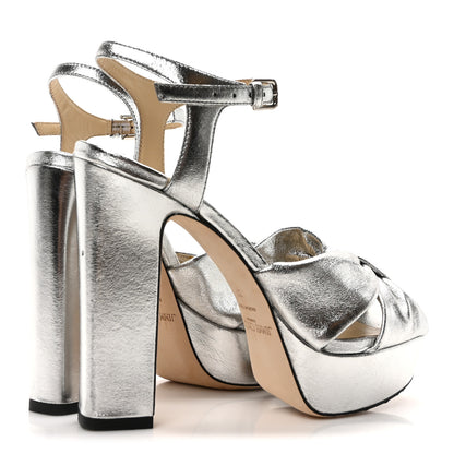 Jimmy Choo Soft Mirror Calfskin Heloise 120 Sandals 37 Silver 5 of 9