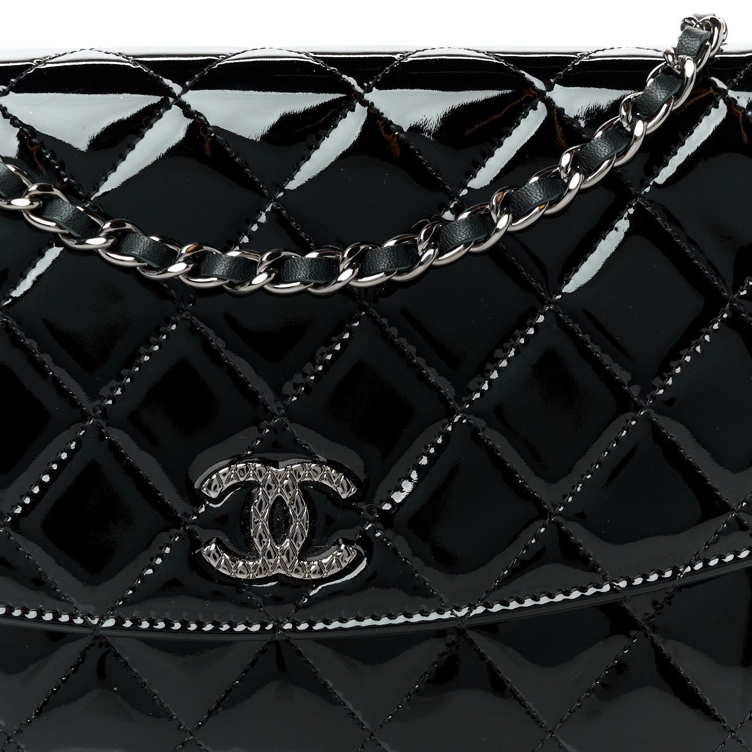 Chanel Patent Quilted Brilliant Wallet On Chain WOC Black 9 of 12