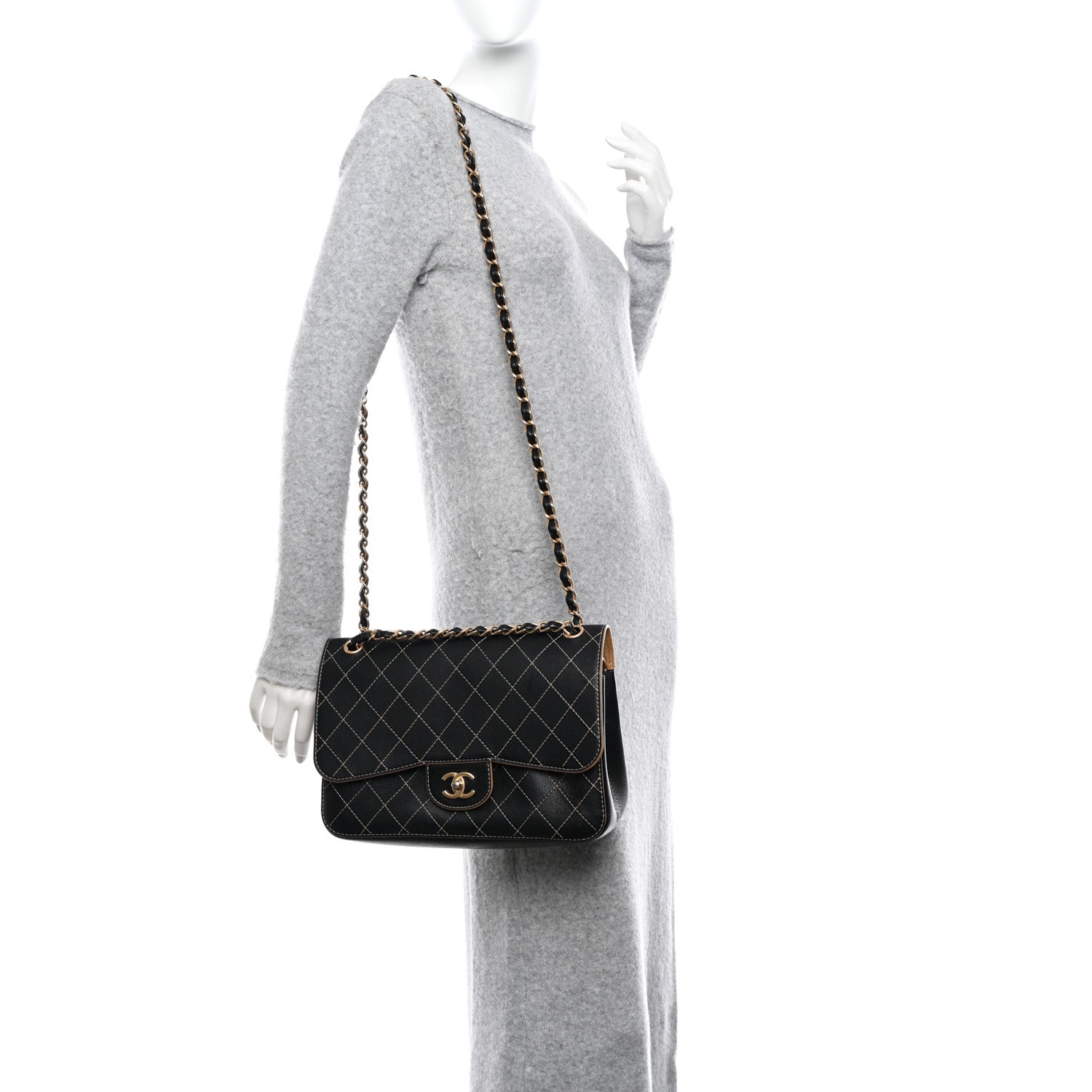 Chanel Calfskin Stitched Jumbo Double Flap Black 2 of 12