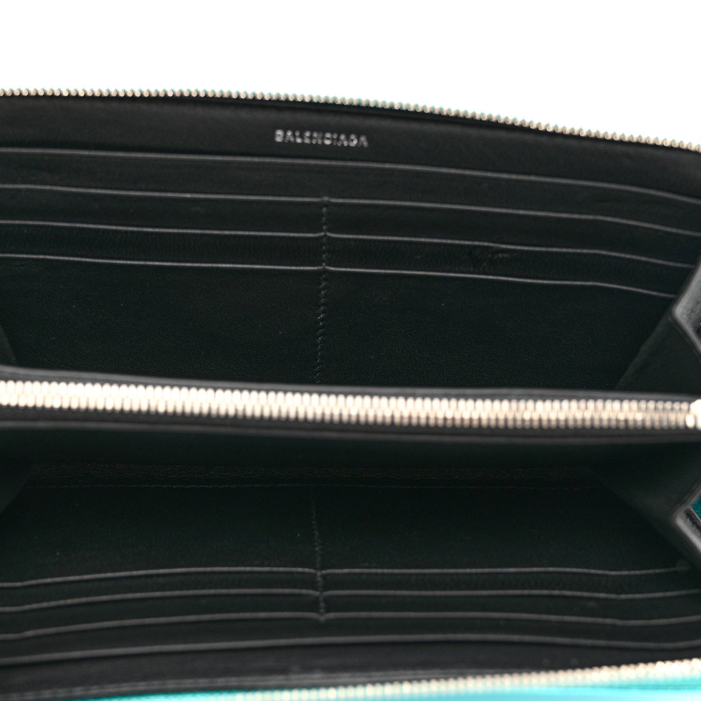 Metallic Goatskin Logo Everyday Continental Zip Around Wallet Turquoise Black