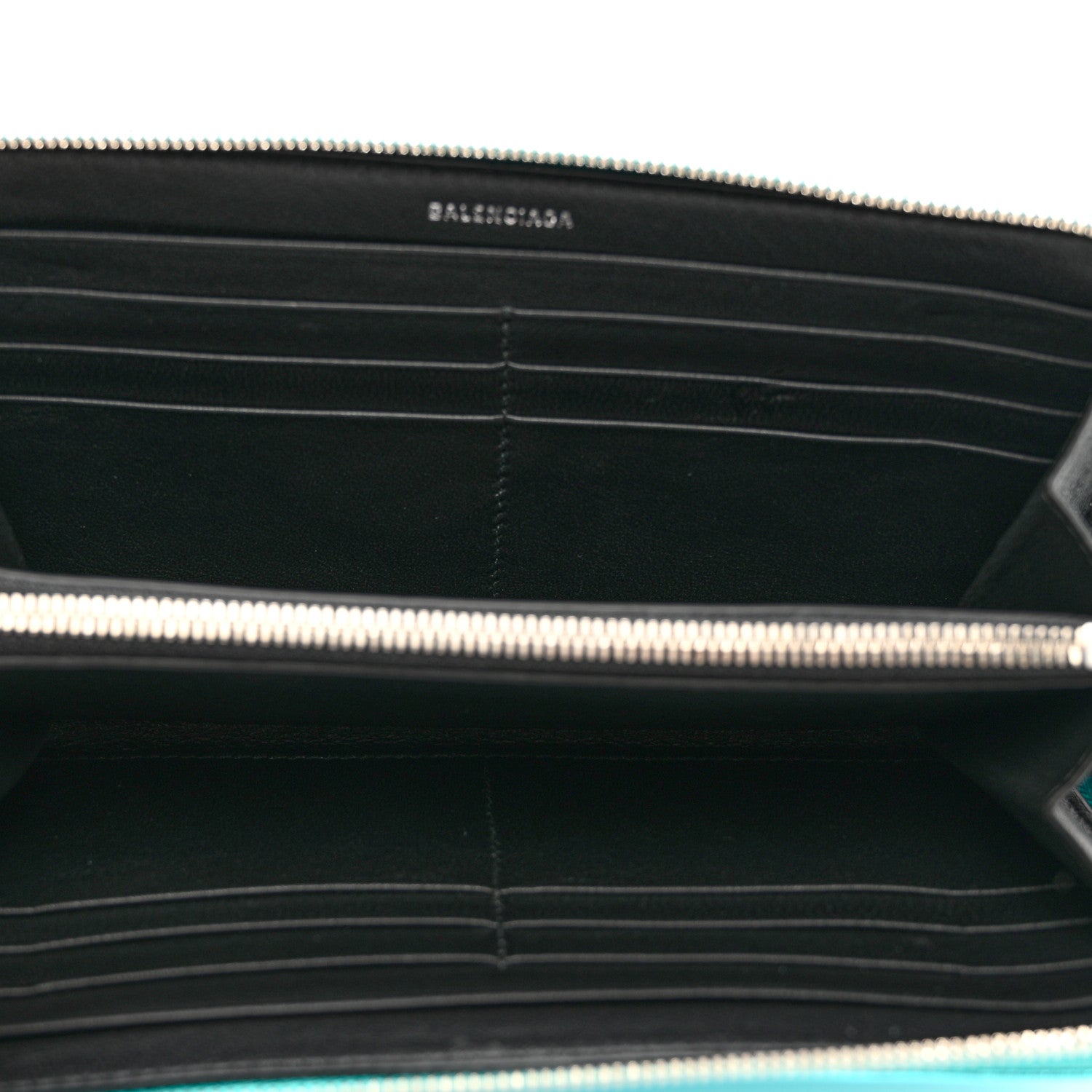 Balenciaga Metallic Goatskin Logo Everyday Continental Zip Around Wallet Turquoise Black 5 of 8