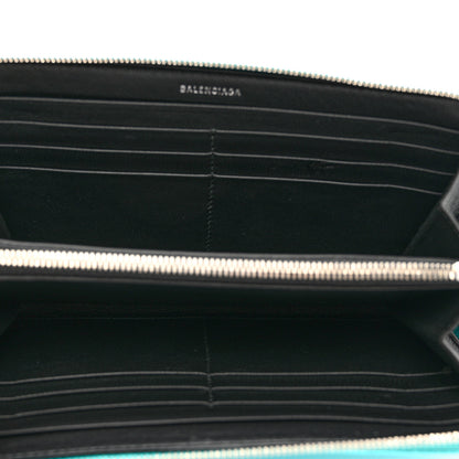 Balenciaga Metallic Goatskin Logo Everyday Continental Zip Around Wallet Turquoise Black 5 of 8