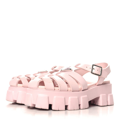 Prada Foam Rubber Metal Triangle Logo Monolith 55mm Cage Sandals 40 Alabastro 4 of 11