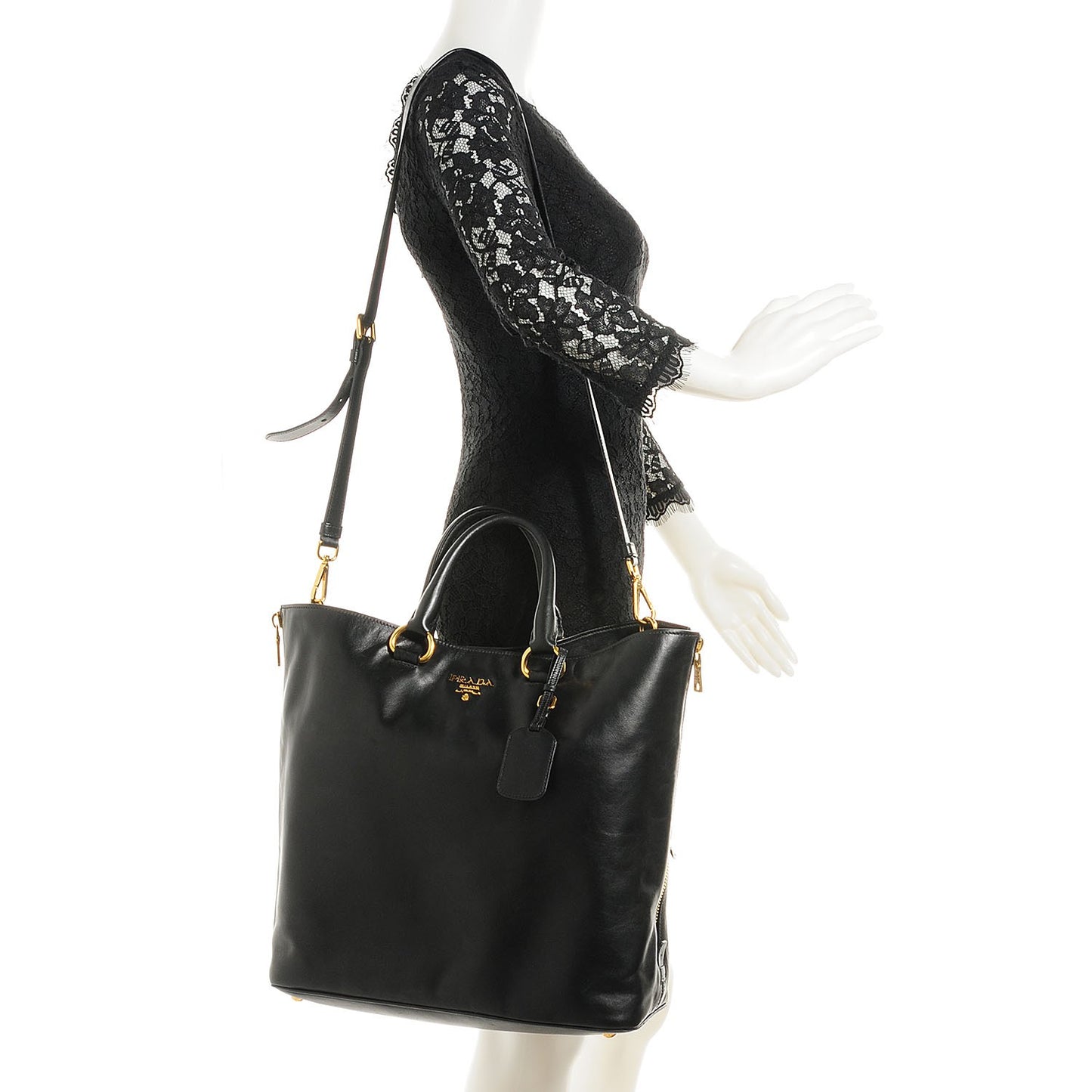 Soft Calf Side Zip Tote Nero Black