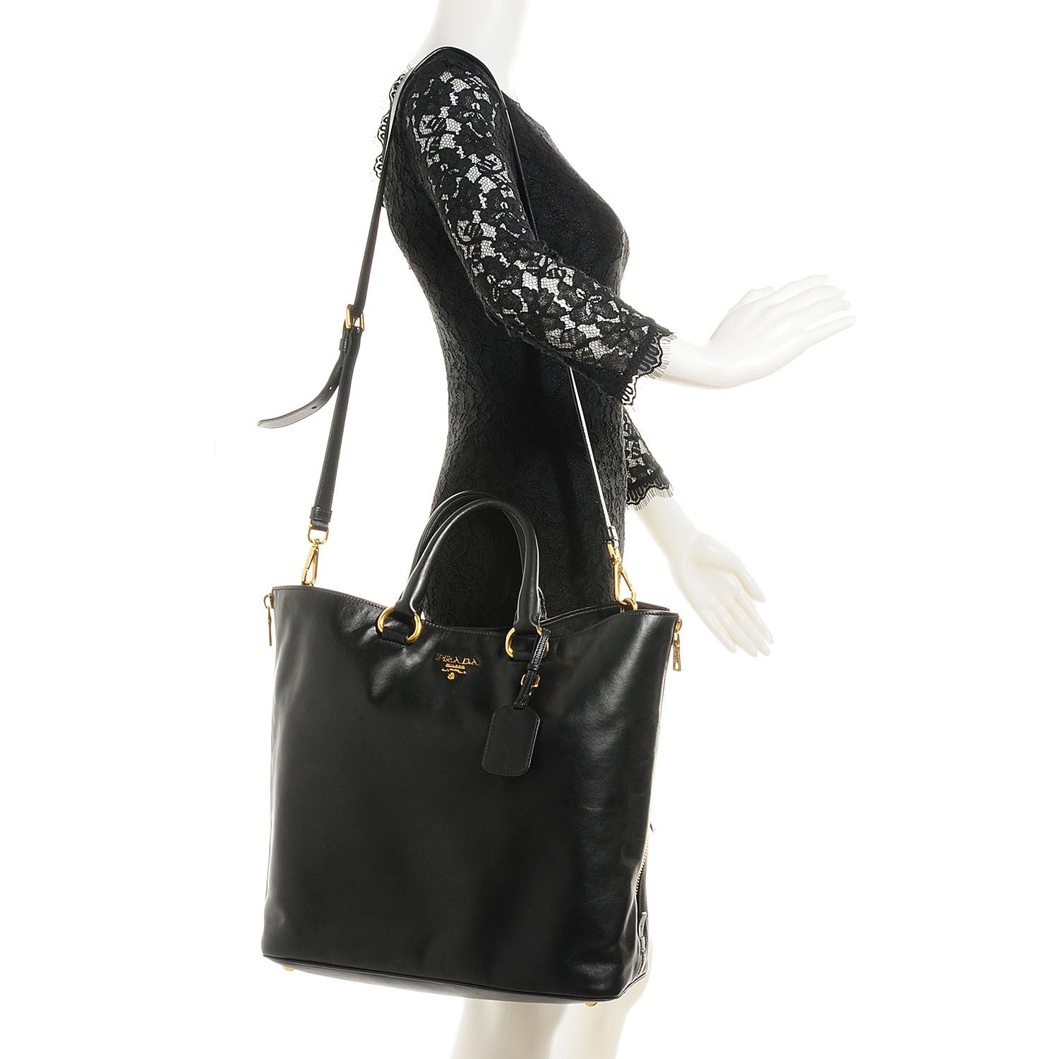 Prada Soft Calf Side Zip Tote Nero Black 2 of 8