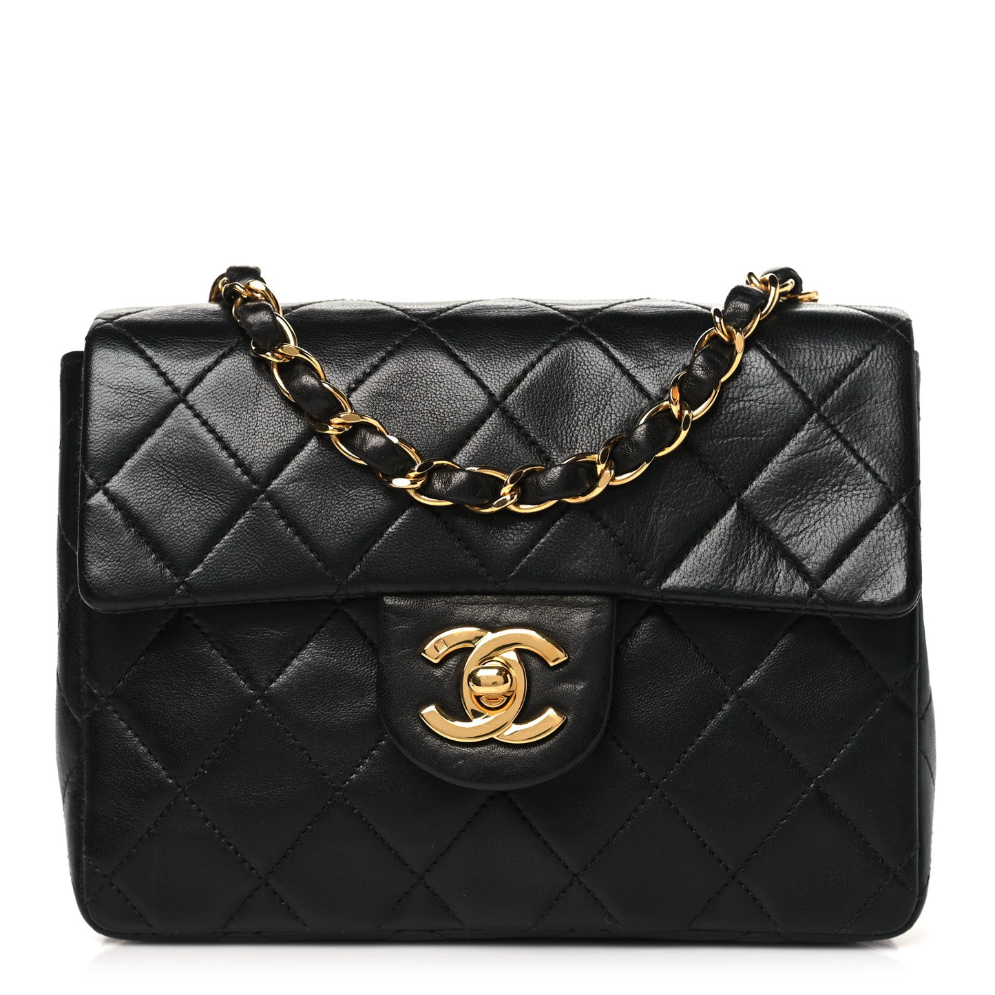 Lambskin Quilted Mini Square Flap Black