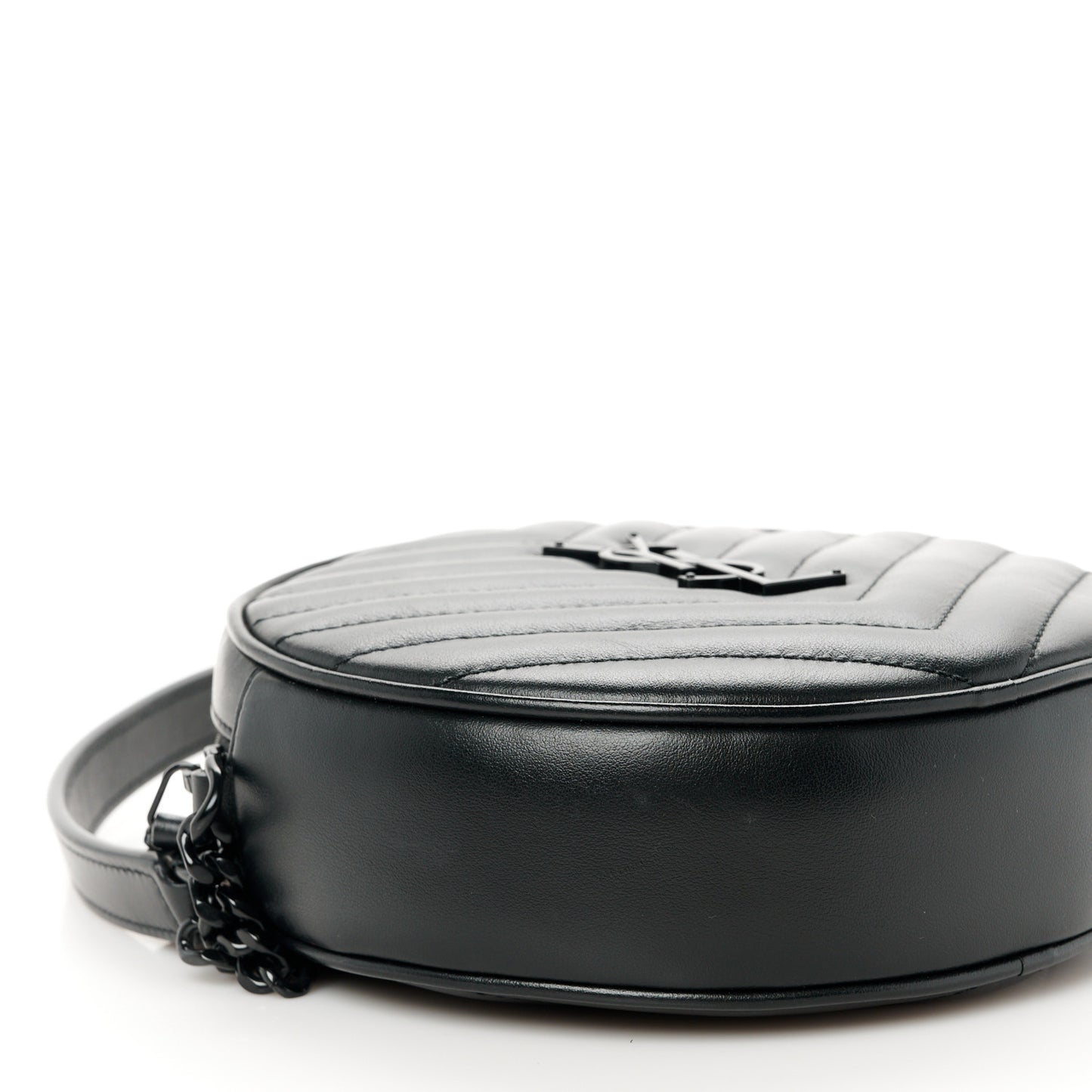 Calfskin Matelasse Chevron Round Vinyle Camera Bag Black