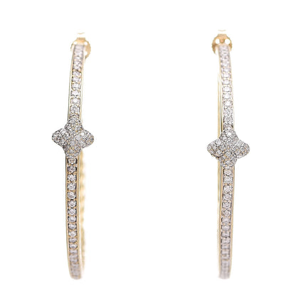 David Yurman 18K Yellow Gold Pave Diamond Quatrefoil Hoop Earrings 2 of 6
