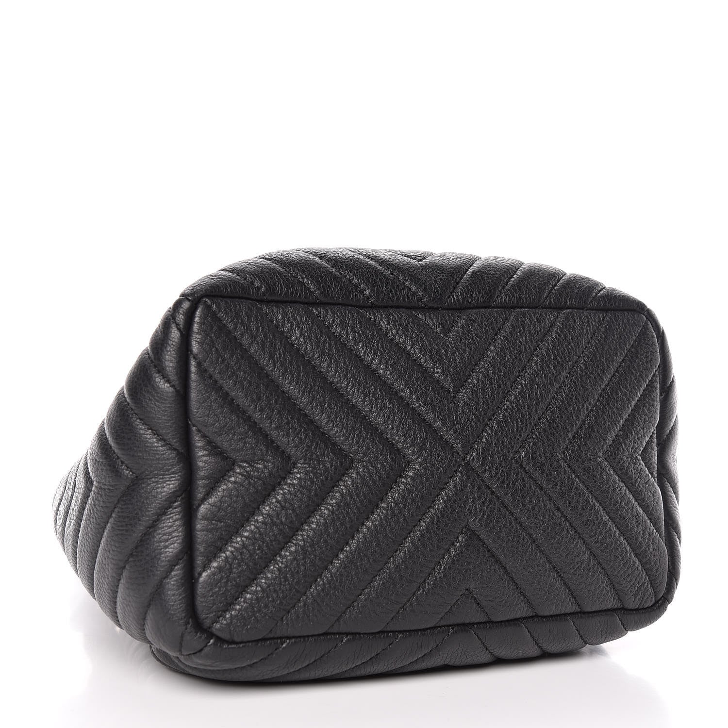 Chanel Deerskin Chevron Small CC Chain Bucket Drawstring Bag Black 4 of 10