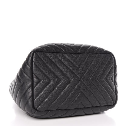 Chanel Deerskin Chevron Small CC Chain Bucket Drawstring Bag Black 4 of 10
