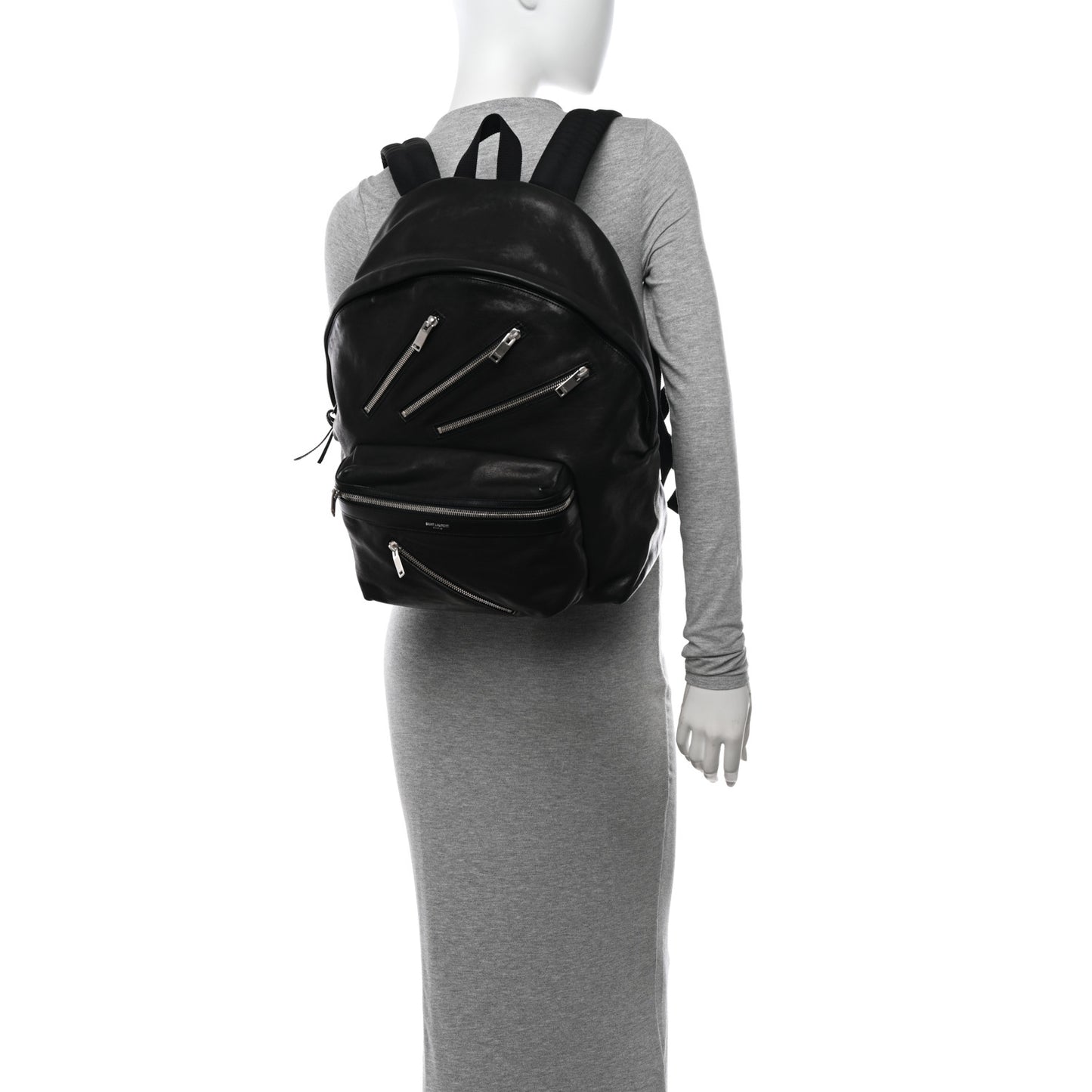 Calfskin Multi Zipper City Backpack Black