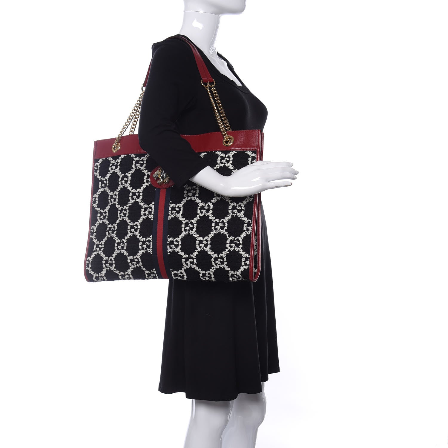 Gucci Tweed GG Monogram Large Rajah Chain Tote Romantic Cherry Black White 2 of 10
