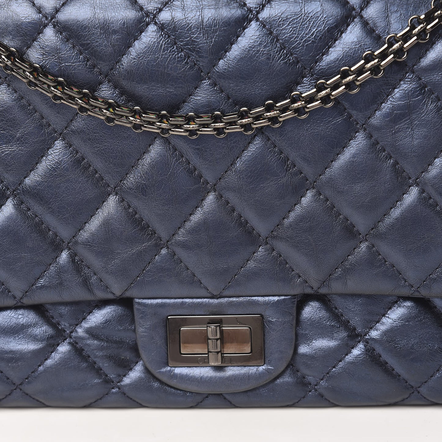 Metallic Aged Calfskin Quilted 2.55 Reissue 227 Flap Blue