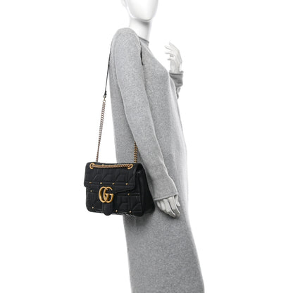 Gucci Calfskin Matelasse Studded Medium Pearly GG Marmont Shoulder Bag Black 2 of 10