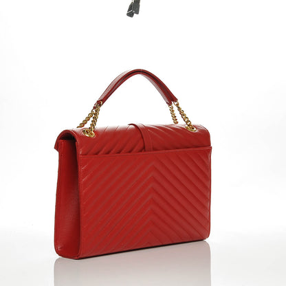 Saint Laurent Grain De Poudre Matelasse Chevron Large Monogram Satchel Lipstick Red 3 of 12