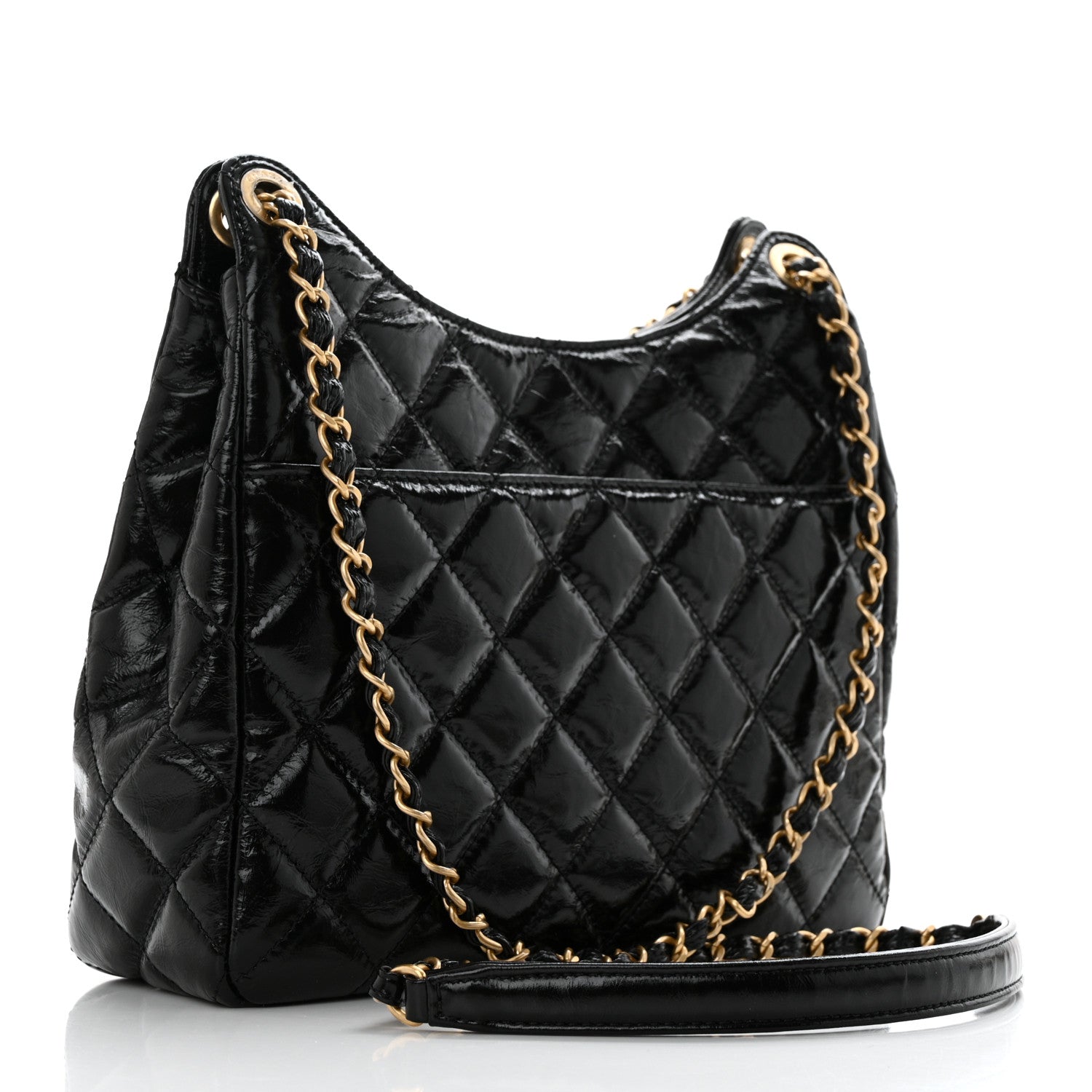 Chanel Shiny Crumpled Calfskin Quilted Wavy CC Hobo Black 3 of 10