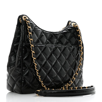 Chanel Shiny Crumpled Calfskin Quilted Wavy CC Hobo Black 3 of 10