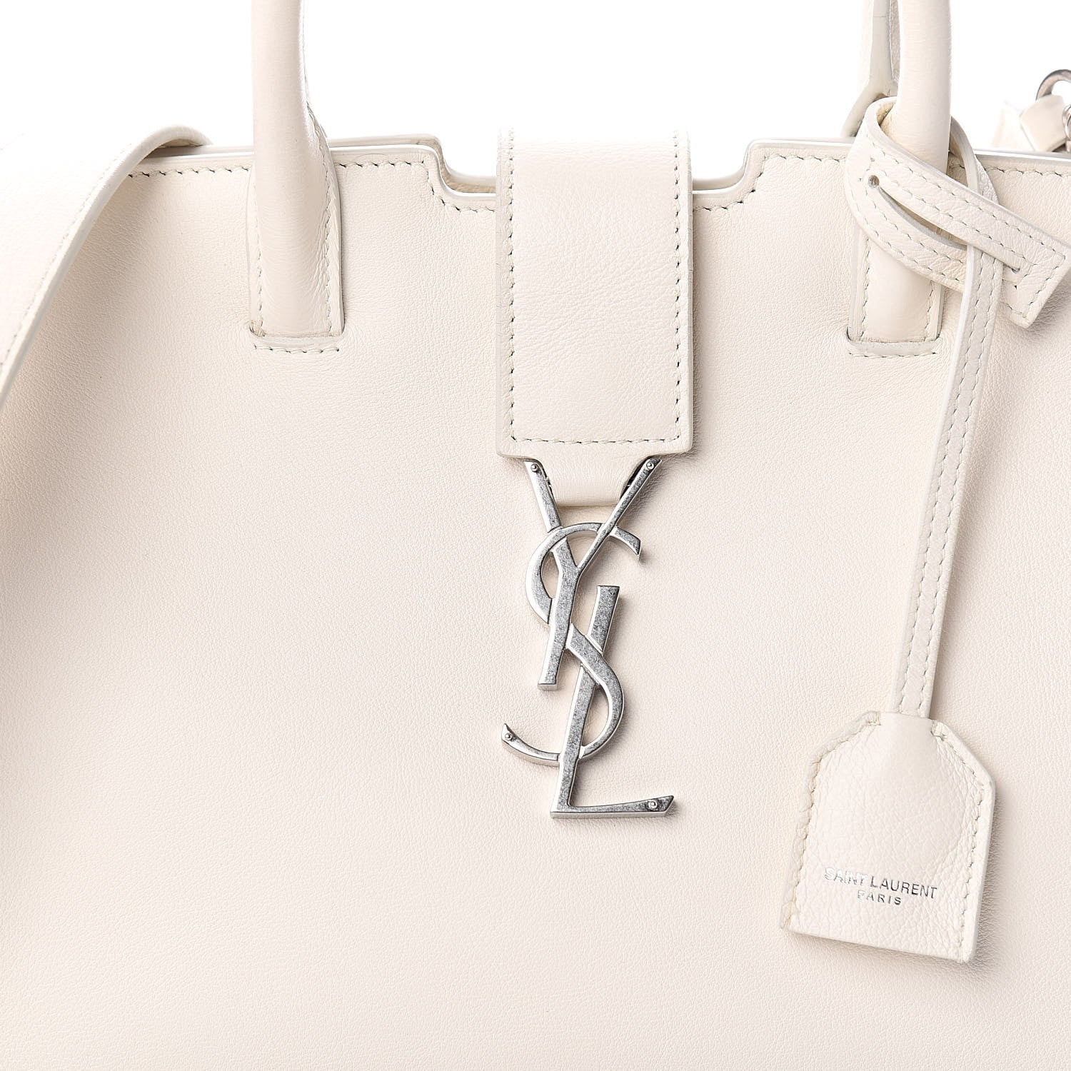 Saint Laurent Smooth Calfskin Heart Embroidered Baby Monogram Downtown Cabas New Milk 12 of 16
