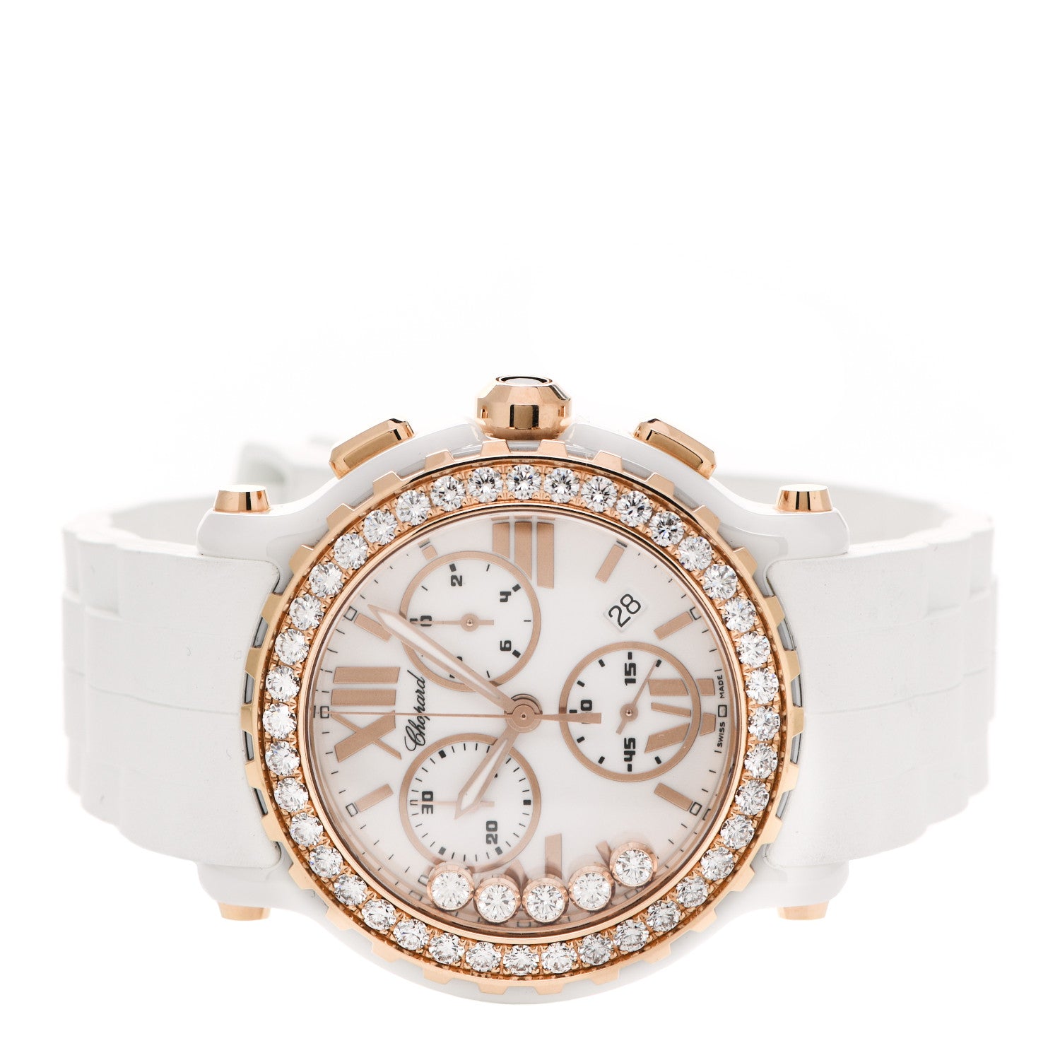Chopard 18K Rose Gold Rubber Diamond Bezel 42mm Happy Sport Chronograph Quartz Watch 2 of 5