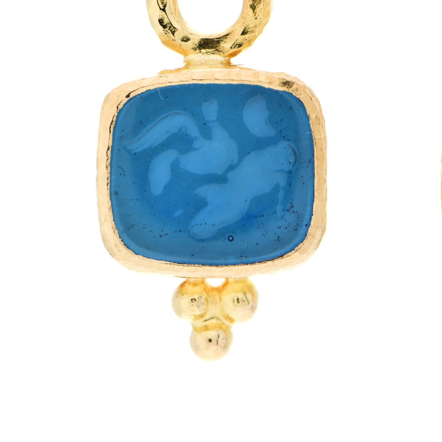 19K Yellow Gold Venetian Glass Peacock Pegasus Goddess Intaglio Earring Charms