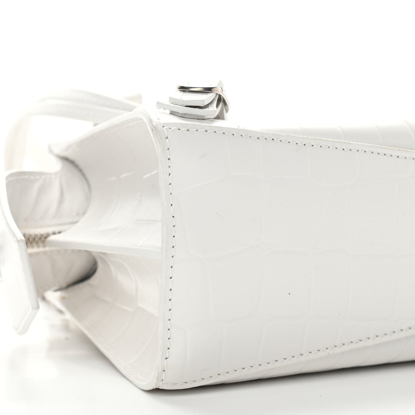 Semi Shiny Calfskin Crocodile Embossed Neo Classic Silver Hardware Mini City White