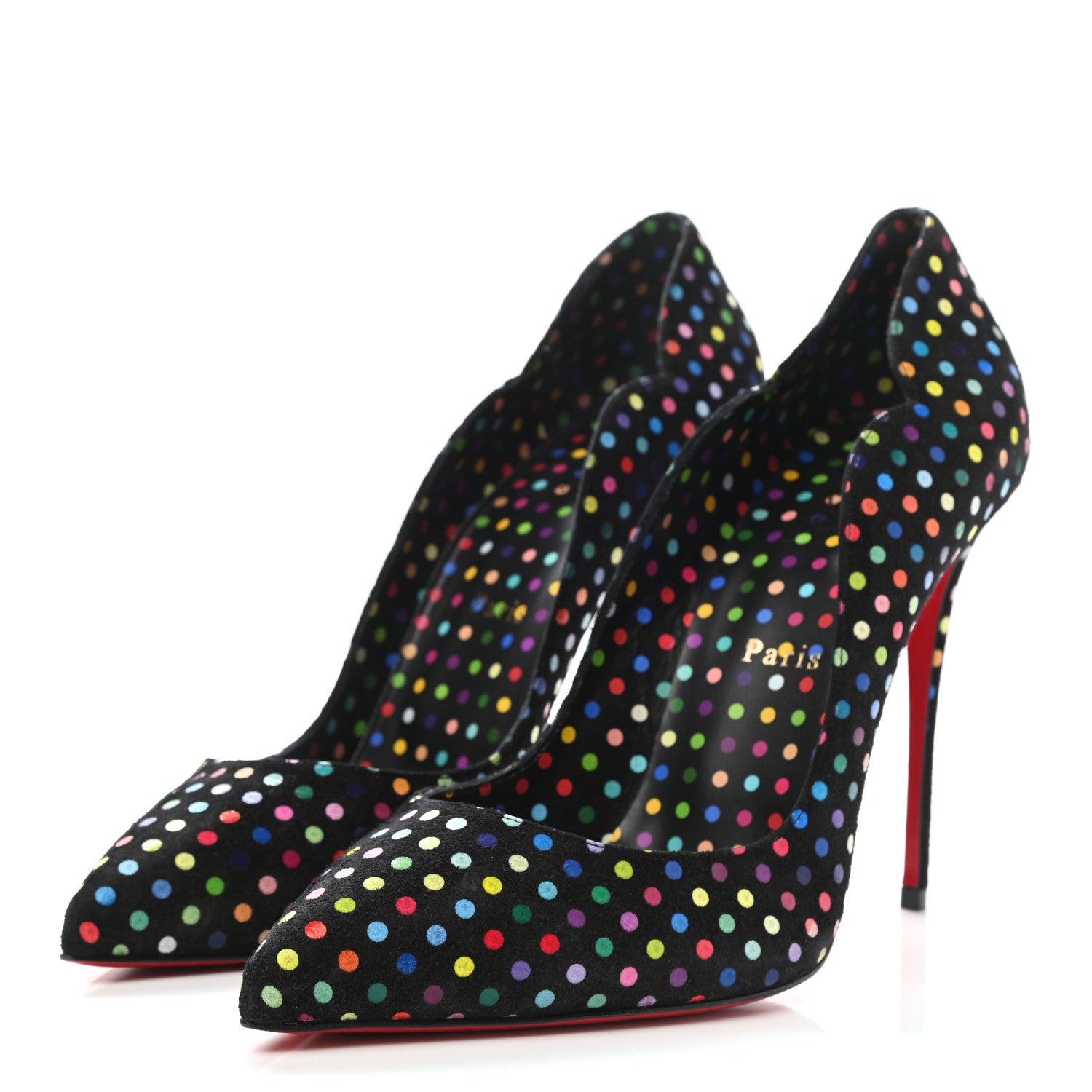 Christian Louboutin Suede Polka Dot Hot Chick 100 Pumps 40.5 Black Multicolor 3 of 8