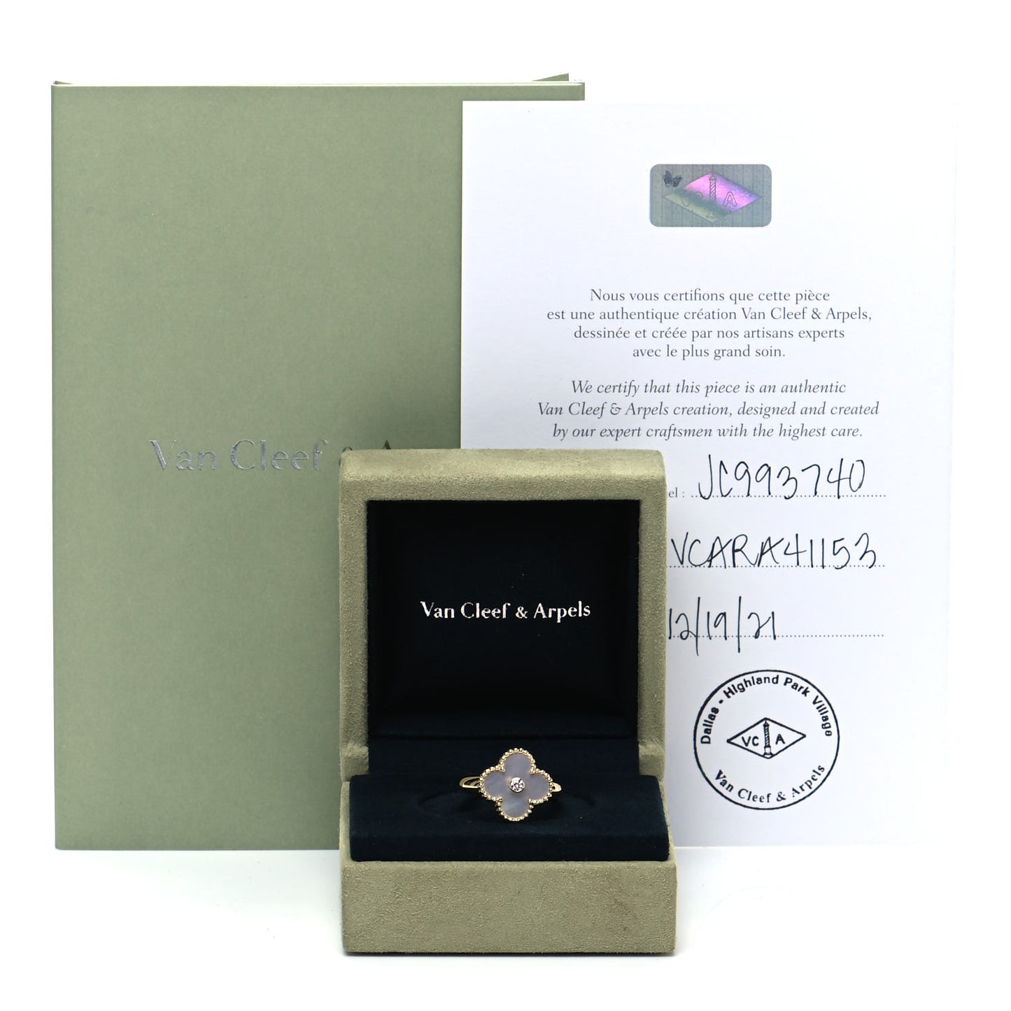 18K Yellow Gold Diamond Mother of Pearl Vintage Alhambra Ring 53 6.25