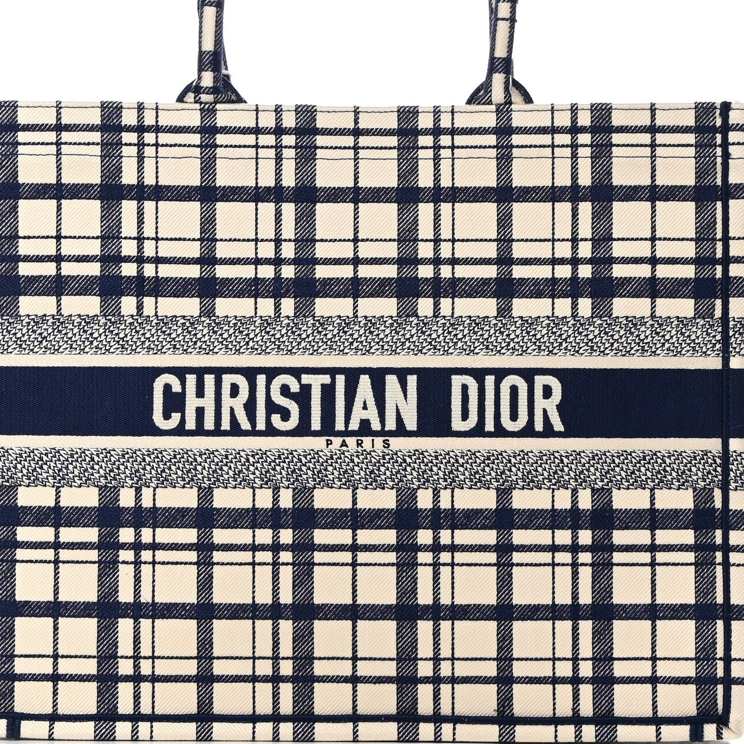 Christian Dior Canvas Embroidered Large Check'n'Dior Book Tote Blue 8 of 13